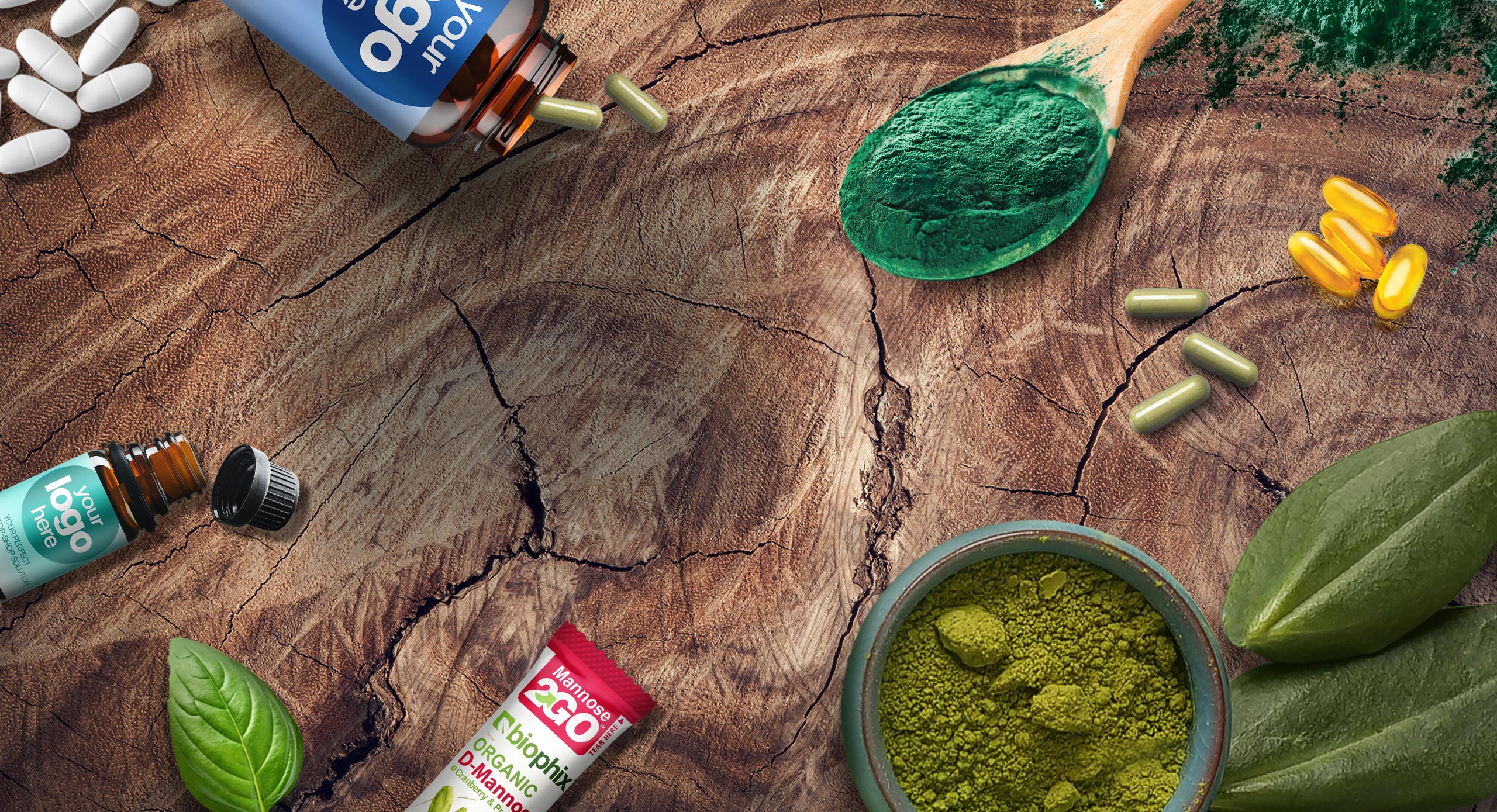 Supplements and ingredients spread out on a table