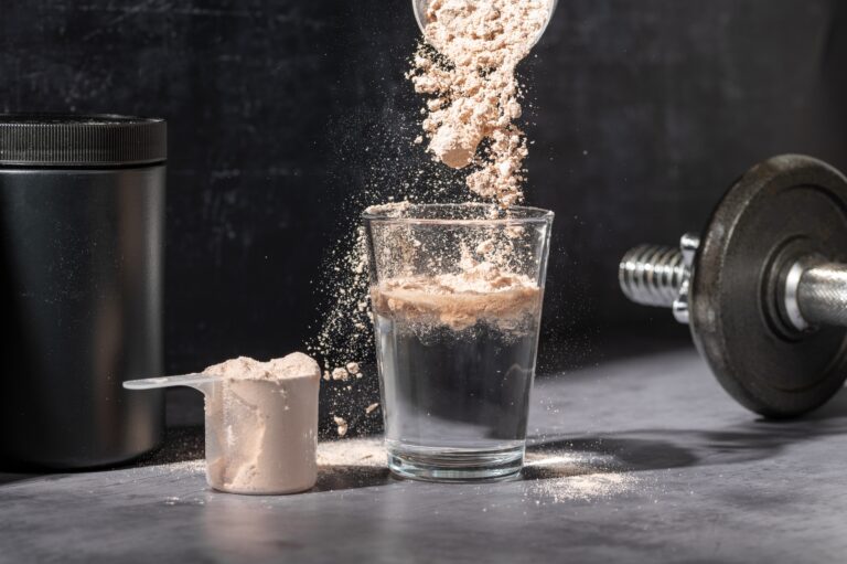 Protein shake in gym for post-workout nutrition and muscle recovery