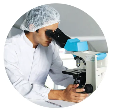 Scientist examining through a microscope