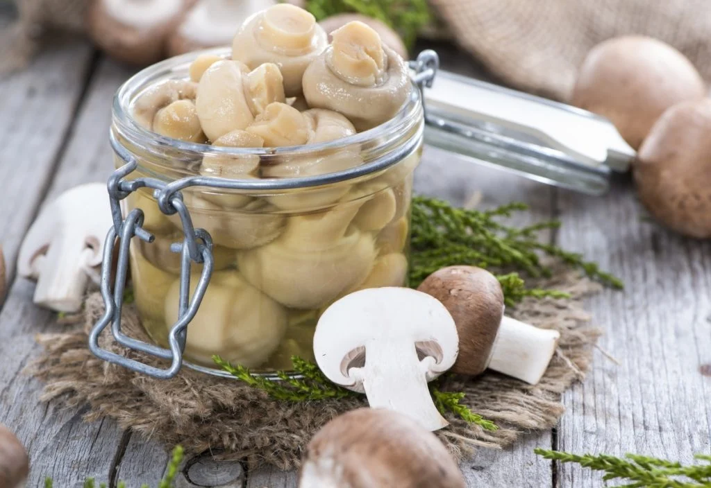 Canned button mushrooms food source for supplement ingredient extraction