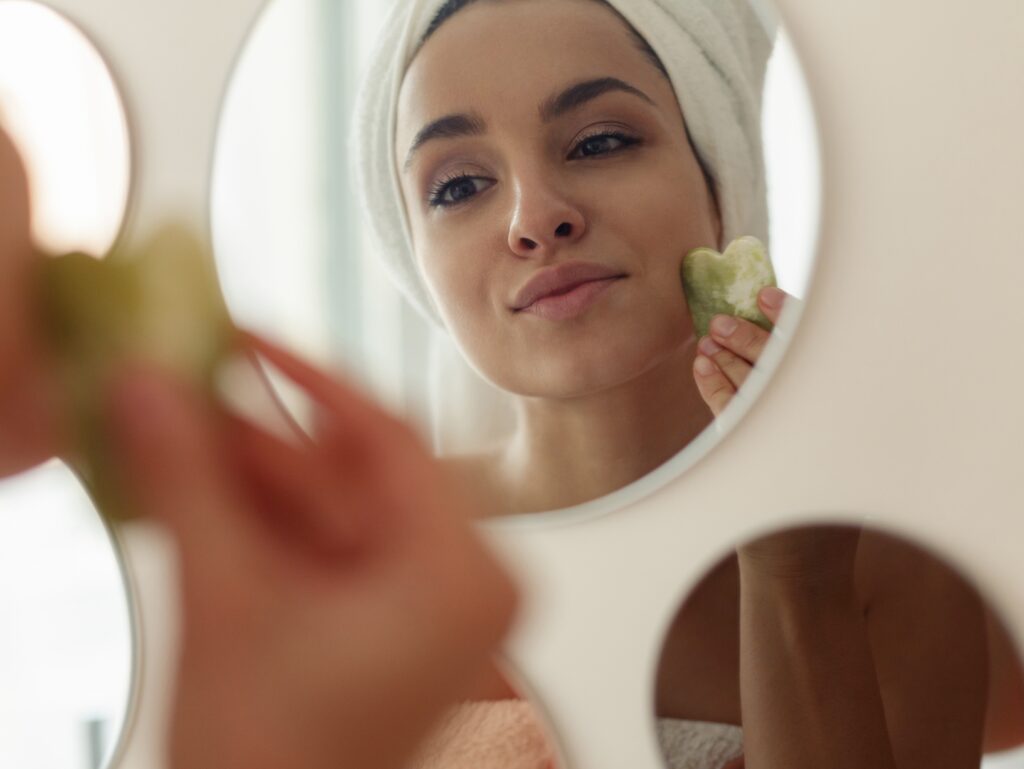 Beautiful woman with healthy gut and skin