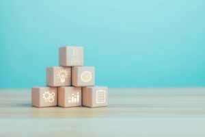 Business startup building blocks from idea to business launch.