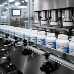 Supplement co-packing bottle filling operation on a GMP certified production line for private label brands